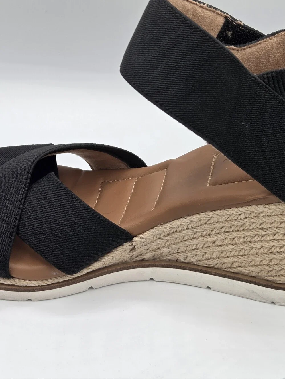 me too Black Elastic Crisscross Wedge Sandals
